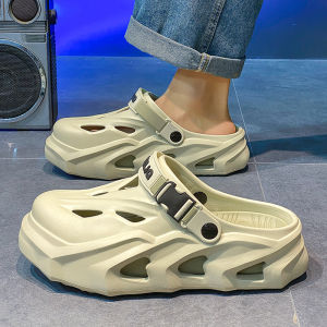 Mens Sporty Summer Outdoor Thick-Heeled Slippers Anti-Slip Odor-Resistant Beach Driving Clog Shoes Simple Style EVA Material
