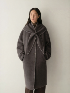 INSIS FEMME | Textured Wool Detachable Ears Scarf Lapel Long Coat