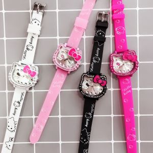Kitty Cat KT Cartoon Silicone Strap Watch for Girls Soft Wristwatch Student Electronic Watch Cute Pink Childrens Watch