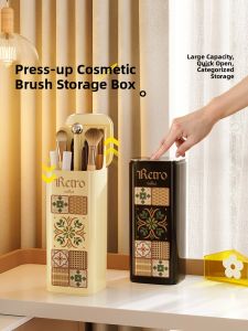 MeisD Press-Up Dustproof Makeup Brush Storage Tube High Aesthetic Eyebrow Pencil Brush Holder Desktop Cosmetic Organizer Box