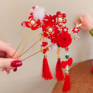 Childrens Hairpins Girls Hanfu Headwear New Year Style Little Girl Step-Shaking Tassel Hair Accessories Korean Version