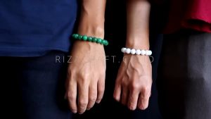 Gelang Kesehatan Couple Pasangan Pria Wanita Batu Akik Giok Cina China Hijau Putih Alam