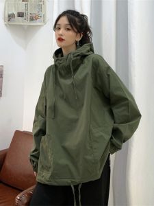 เสื้อแจ็คเก็ตแบบหลวมๆ สไตล์ย้อนยุคสไตล์อเมริกัน ทรงหลวมๆ ฤดูใบไม้ผลิและฤดูใบไม้ร่วง สำหรับผู้หญิง ทรงหลวมๆ ทรงหลวมๆ ทรงหลวมๆ