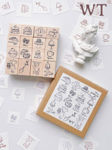 Wooden Stamp WT Brand Coffee Shop Coffee Dessert Decorative Cute Fresh Handmade Album Stamp Childrens Cute Stamp