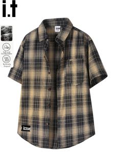 izzue | Casual Mens Plaid Short Sleeve Shirt 2M