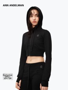 ANN ANDELMAN | Black Short High-Waist Hooded Zipper Jacket