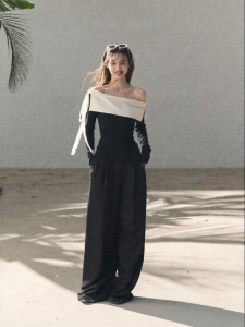 OAKMOO | Bộ Áo Trễ Vai Bodycon và Quần Dài Rộng Thoáng Mùa Hè Nữ