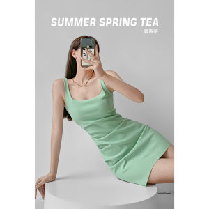 ฤดูร้อนฤดูใบไม้ผลิชาสีแดง Kenbean กระโปรงเอวสูงสลิง Backless สําหรับผู้หญิงเปิดด้านหลังโพลีเอสเตอร์ Crop Top กระโปรง