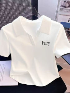 Pure Cotton Short Sleeve Polo Shirt Womens Fashion Summer Trend Arc Bottom Irregular Top Daily Casual Cotton Polyester Blend