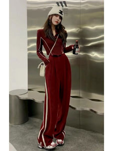 Casual Sportswear Set Women Spring Autumn 2025 Fashionable Matching Hoodie Wide Leg Pants Two Piece Set Trendy Cotton Zipper