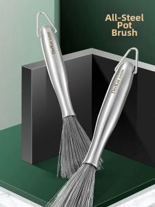 FURENJILI | 304 Stainless Steel Long Handle Pot Scrubber For Nonstick and Iron Pans