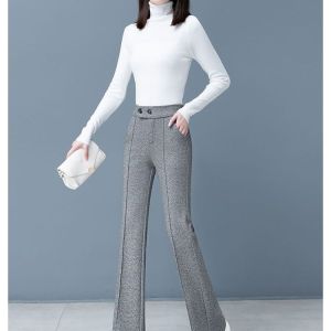 High Waist Tweed Flared Pants Womens Fashion Slim Fit Casual Long Trousers Autumn Winter New Arrival Premium Hanging Sense