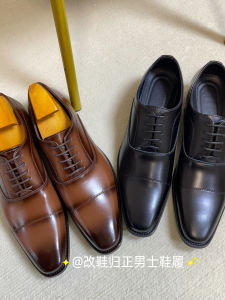 New 2025 Mens Formal Oxford Shoes Wooden Root Genuine Leather Business Shoes Wedding Shoes Comfortable Commuting Shoes