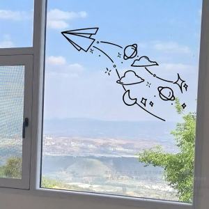 Hand Painted Paper Plane Star Universe Ins Style Glass Window Creative Bedroom Study Living Room Minimalist Wall Sticker
