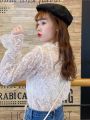 Áo Sơ Mi Ren Cỡ Lớn Cho Nữ Mùa Xuân Thu Tay Dài Cổ Cao Thời Trang Ngọt Ngào Thường Ngày Chất Liệu Khác 100%. 