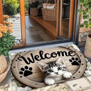 VIKAMA Cute Cat Kitten Paw 3D Visual Flat Entry Mat Non Slip Absorbent Soft Rug Front Door Bedroom Bathroom Holiday Home Decor