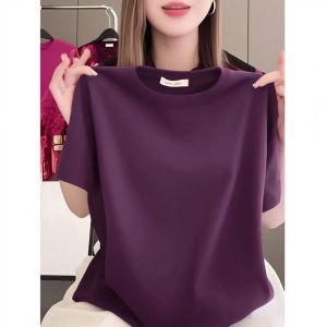 100% Pure Cotton Summer Short Sleeve T-Shirt Womens Loose round Neck Casual Base Shirt Top Comfortable Breathable Sweatshirt
