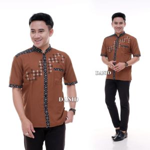 Baju koko dewasa baju koko bordir pakaian muslim pria lengan pendek kombinasi bordir terbaru 2024
