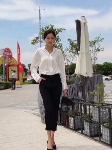 ⚡Port⚡ blouses women new style 2025 New Korean Women Casual Nine-Point Pants Women All-match Suit Pants Loose High Waist Overalls Straight Suit Pants