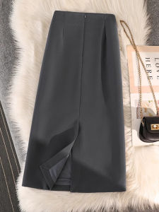 Thickened Gray Suit Skirt Womens Mid-Length Autumn and Winter Small High Waist A- line Skirt Split Straight Long Skirt