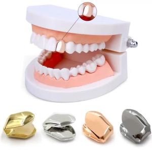 1/2/3/4pcs Classic Single Glossy Teeth Cap Gold Silver Rose Color Tooth Caps For Women Men Jewelry Party Gift Dental Grills