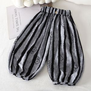 2026 Summer 1-7T Kids Striped Harem Pants Elastic Cuff Loose Baby Clothes Thin Breathable Children Casual Trousers
