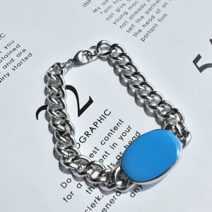 Indian Style Salman Khan Bracelet Blue Enamel Stainless Steel Cuban Chain Bracelet for Men