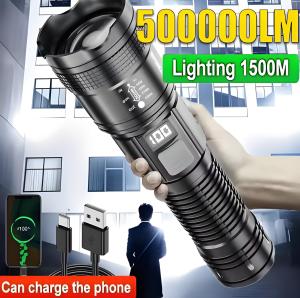 500000LM High-Power LED Torch Tactical Flash Light Super Bright Lamp USB Rechargeable Camping Fishing Defense Zoomable Lante