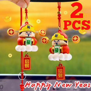 2PCS New Chinese Style Little God of Wealth Car Pendant DIY Can Hang Car Rearview Mirror Center Console Dashboard Ornaments Interior Accessories