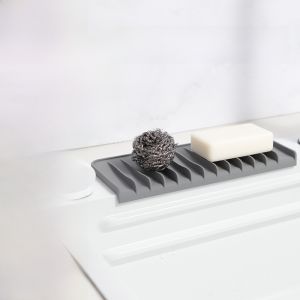 Elevated Slope Worktop Silicone Drain Mat Kitchen Sink Splash Proof Narrow Edge Drain Pad Free Cutting Storage Mat