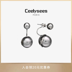 Ceelysees Fashionable Double-Sided Wear Grey Bead Silver Needle Earrings Luxury Minimalist Design Original Creation Jewelry