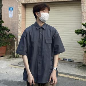 Su Daheng K-style Ins Summer Easiest for Match Retro Washed Denim Short Sleeve Shirt Men Handsome Loose Overalls