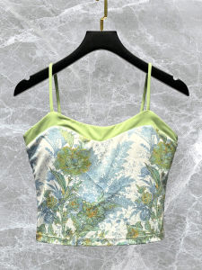 Floral Yoga Top Womens New 2025 Quick Dry Sports Fitness Training Strap Vest with Chest Pad Breathable Moisture Wicking Nylon