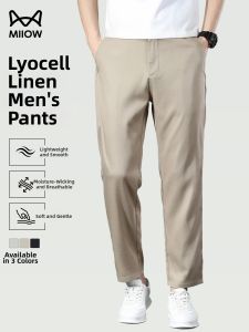 MiiOW | Tencel and Linen Mens Straight Tapered Pants for Summer Business Casual
