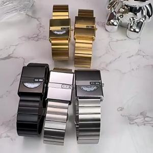 PINTIME | Square Sports Watch for Men Silver Stainless Steel Strap Luxury Brand New in Mens Watches High Quality Gifts Quartz Watch