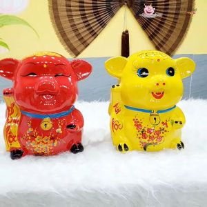 Heo đất đô đô tài lộc tiết kiệm gồm 3 kích thước size 1 size 2 size 3 gốm sứ (ac muốn KHE DÀI VỪA TỜ TIỀN ib cho shop ạ)