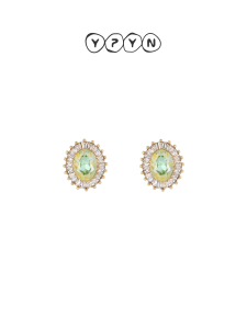 YIPIEYINA | Morning Glow Clear Light Yellow-Green Artificial Crystal Oval Earrings