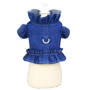 Pet Dog Clothes Spring Summer Dress Jeans Style with Leash Buckle Ring Teddy Dogs Clothing Casual Couple Outfits