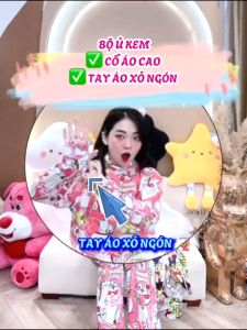 Set đồ bộ ủ kem cổ lọ labubu vải thun gân tăm lạnh áo tay dài xỏ ngón lai bầu quần có túi set đồ nữ