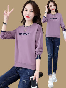 เสื้อฮู้ดสีม่วง คอกลม แขนยาว ทรงหลวม แฟชั่นฤดูใบไม้ผลิและฤดูใบไม้ร่วง สำหรับผู้หญิง 2024 ใหม่ เสื้อคลุมกันหนาวแบบบาง