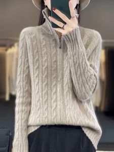 Womens Open Front Cashmere Imitation Knitwear High Collar Long Sleeve Loose Fit Autumn Winter Sweater Outerwear Top