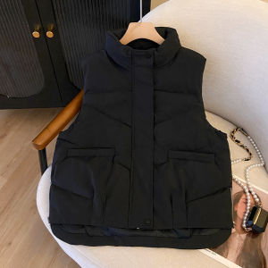 Korean Style Stand Collar down Cotton Vest Womens Shoulder Pad 2025 Autumn Winter Small Size Side Zipper Versatile Vest Top