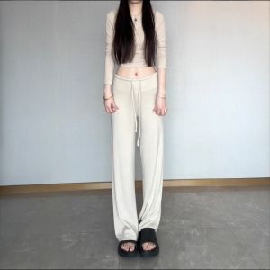 WANGGONGZHU | กางเกงขายาวทรงหลวมลำลองสำหรับผู้หญิง ทรงหลวม ดีไซน์ขากว้าง กางเกงขายาวทรงหลวมสบายๆ ฤดูร้อน 2025 กางเกงขายาวทรงหลวมแบบลำลอง