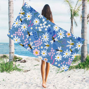 Blue Daisy Bee Wildflower Quick Drying Microfiber Beach Towel Lightweight for Swimming Camping Yoga - Bath Towel