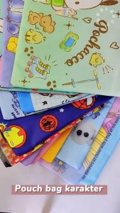 Pouch Bag Tas Tempat Buku atk File Folder A4 Motif Karakter Kartun Doraemon Marvel dll Bahan Kain Oxford