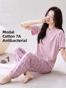 MiiOW | Cat Lady Summer Cool Feeling Short Sleeve Sleepwear Set Womens Modal Cotton Antibacterial Home Clothes Two-Piece Ensemble