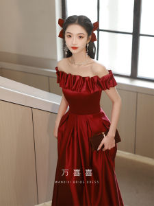 Elegant Red One-Shoulder Bridal Dress for Wedding Reception Return Home Dinner Party Engagement Skirt Slimming A-Line Gown