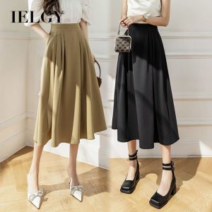 IELGY Suit Long Dress Womens Summer New French Retro Umbrella Skirt Mid-length A- line Skirt Half-length Skirt