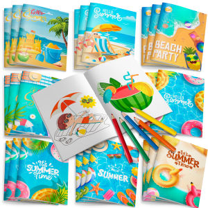 Potdemiel | 24 Pcs Summer Pool Coloring Books Bulk Hawaii Beach Mini Coloring Books DIY Art Drawing for Summer Party Decorations