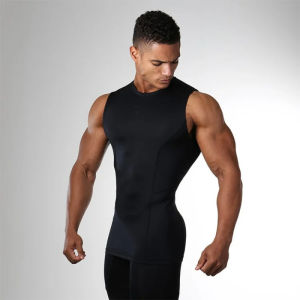 Men Summer Tank Top Compression Sleeveless Shirt Gym Fitness Running Vest Quick Dry Workout Bodybuilding Sports Tight Clothing